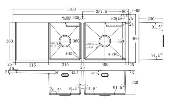 ban ve ky thuat chau rua bat inox faster fs 11046hls
