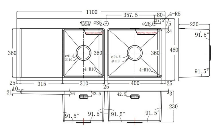 ban ve ky thuat chau rua bat inox faster fs 11046hls