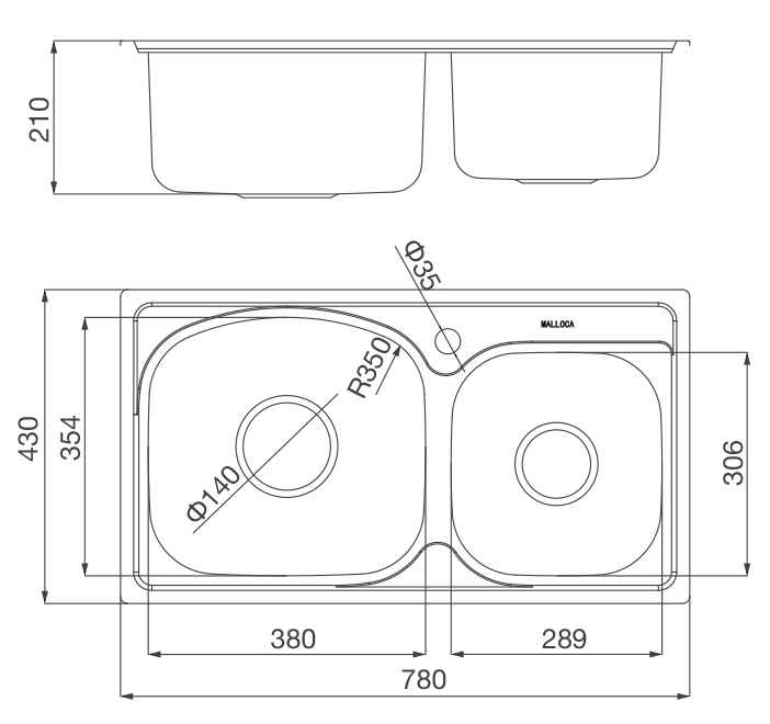 ban ve ky thuat chau rua bat inox malloca ms 1011p