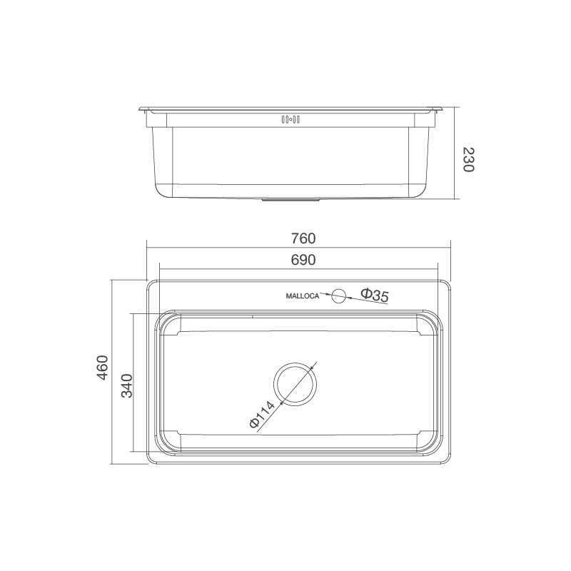 ban ve ky thuat chau rua bat inox malloca ms 1022d