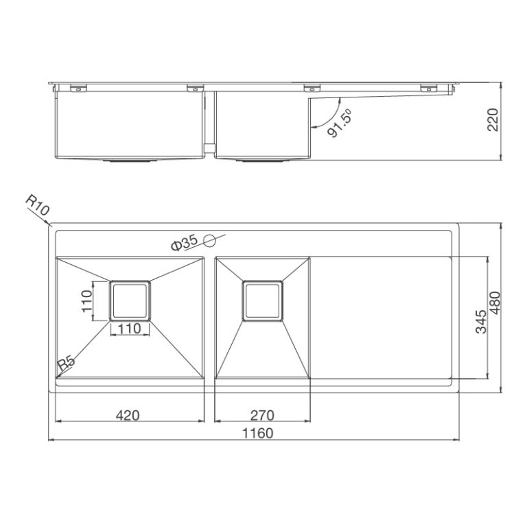 ban ve ky thuat chau rua bat inox malloca ms 6306t