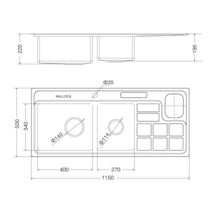 ban ve ky thuat chau rua bat inox malloca ms 8817