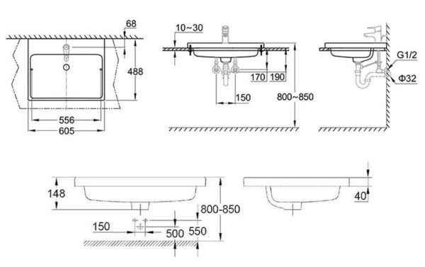 ban ve ky thuat lavabo grohe eurocube 39311000