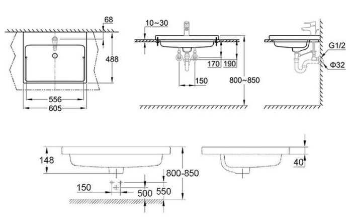 ban ve ky thuat lavabo grohe eurocube 39311000