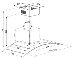 ban ve ky thuat may hut mui arber absmart hod 70cm kinh cong