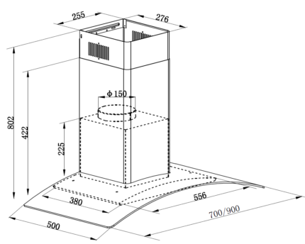 ban ve ky thuat may hut mui arber absmart hod 70cm kinh cong