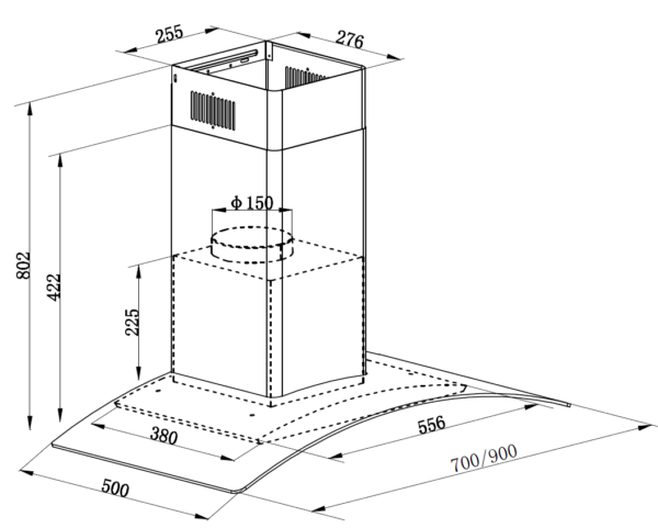 ban ve ky thuat may hut mui arber absmart hod 70cm kinh cong