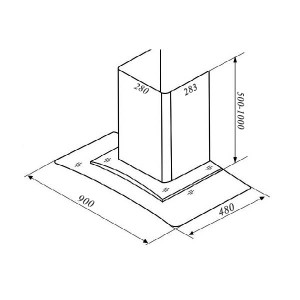 Bản vẽ kích thước Máy hút mùi BAUER BC 90ECN 90cm kính cong