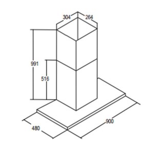 Bản vẽ kích thước Máy hút mùi BAUER BC 90ED 90cm chữ T