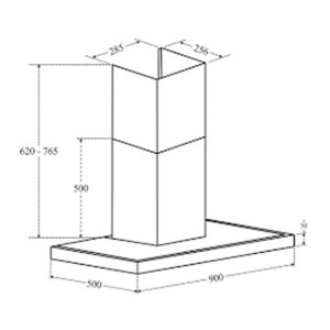 Bản vẽ kích thước Máy hút mùi CANZY CZ B53C 90cm chữ T