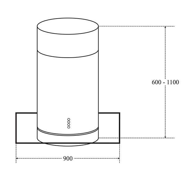 Bản vẽ kích thước Máy hút mùi FANDI FD 218SR 90cm độc lập