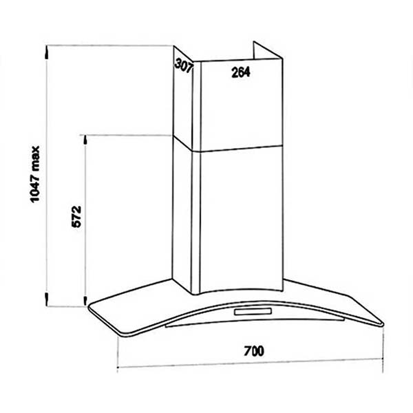 Bản vẽ kích thước Máy hút mùi FASTER FS 3588C2 70 70cm kính cong