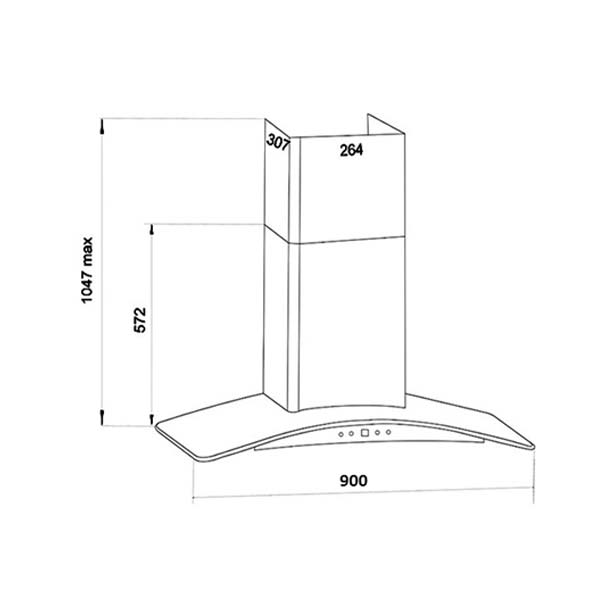 Bản vẽ kích thước Máy hút mùi FASTER FS 3588CH 90 90cm kính cong