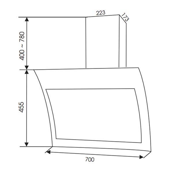 Bản vẽ kích thước Máy hút mùi FASTER FS 3689WN BN 90 90cm kính vát