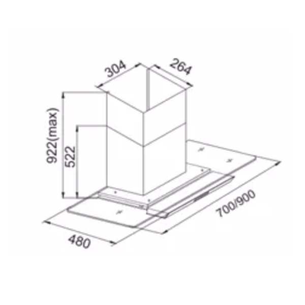Bản vẽ kích thước Máy hút mùi FASTER FS 70EFN 70cm chữ T