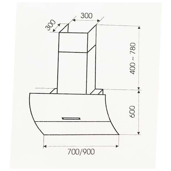 Bản vẽ kích thước Máy hút mùi FASTER FS 90CG BLACK 90cm kính vát