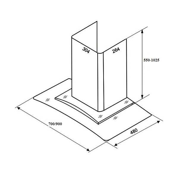 Bản vẽ kích thước Máy hút mùi FASTER FS EN91 90 90cm kính cong