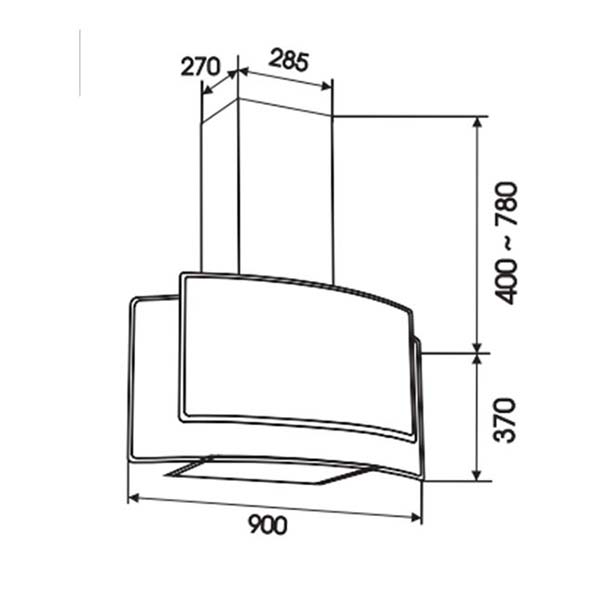 Bản vẽ kích thước Máy hút mùi FASTER WALL DECOR 90cm kính vát