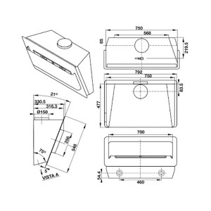 Bản vẽ kích thước Máy hút mùi HAFELE HH-WVG80D 539.81.194 80cm kính vát