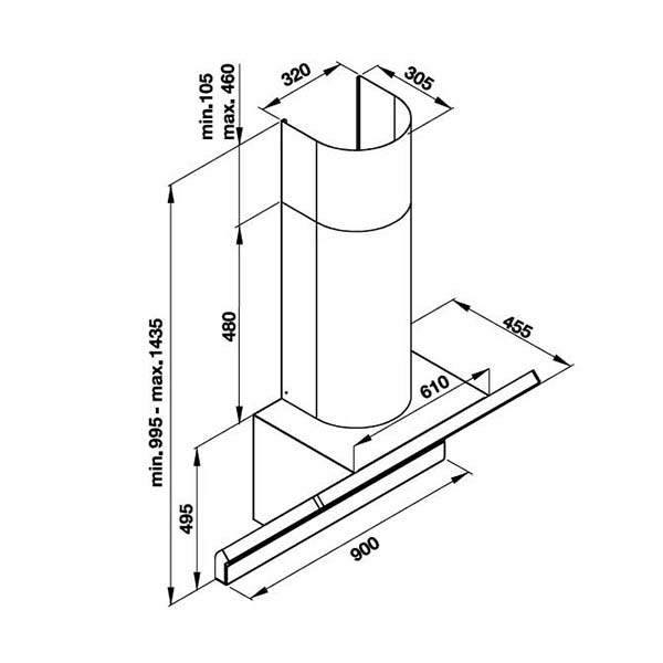 Bản vẽ kích thước Máy hút mùi HAFELE HH WVG90A 535.82.203 90cm kính vát