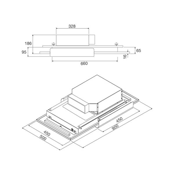 Bản vẽ kích thước Máy hút mùi MALLOCA FASCIA C-90 90cm âm trần