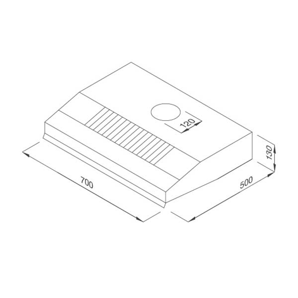 Bản vẽ kích thước Máy hút mùi MALLOCA H342.7 TC 70cm cổ điển