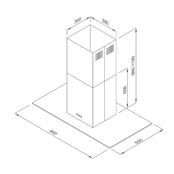 Bản vẽ kích thước Máy hút mùi MALLOCA MC-9053 ISLA 90cm chữ T