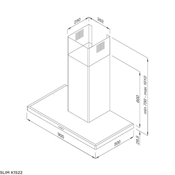 Bản vẽ kích thước Máy hút mùi MALLOCA SLIM K1522 90cm chữ T