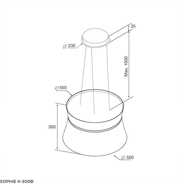 Bản vẽ kích thước Máy hút mùi MALLOCA SOPHIE K-500B 50cm độc lập