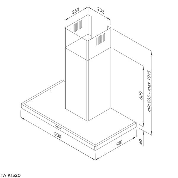 Bản vẽ kích thước Máy hút mùi MALLOCA THETA K1520 90cm chữ T