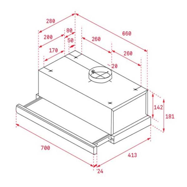Bản vẽ kích thước Máy hút mùi TEKA CH 1170P TH0370K 70cm âm tủ