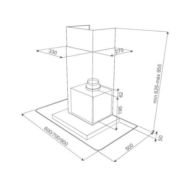 Bản vẽ kích thước Máy hút mùi TEKA DG 980 40485352 90cm chữ T