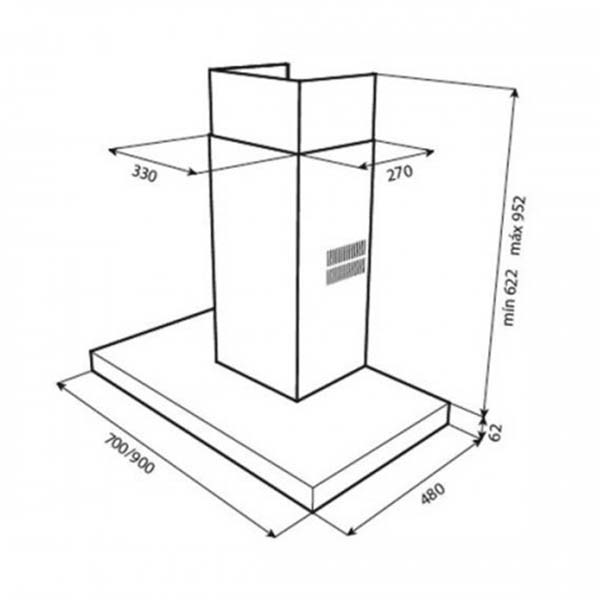 Bản vẽ kích thước Máy hút mùi TEKA DSJ 950 40484832 90cm chữ T