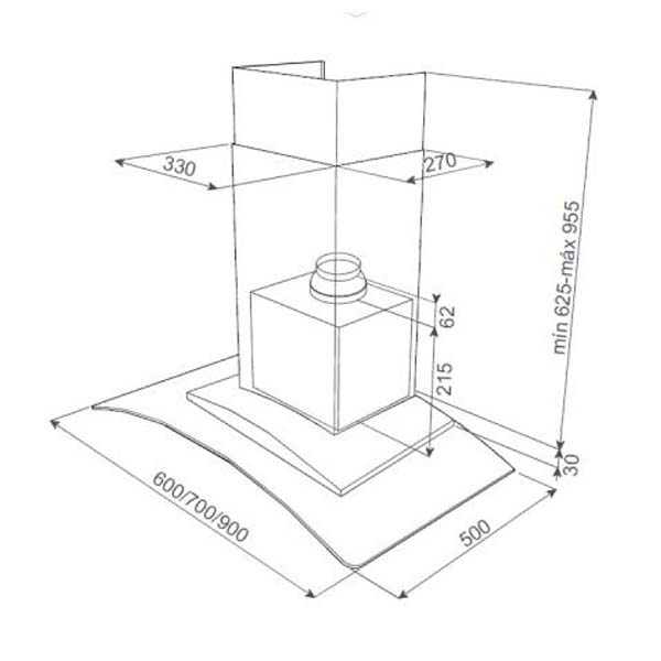 Bản vẽ kích thước Máy hút mùi TEKA NC 780 40455331 70cm kính cong