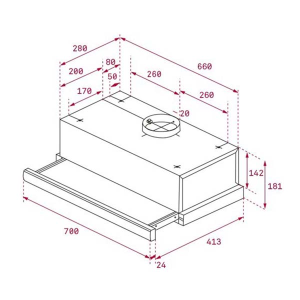 Bản vẽ kích thước Máy hút mùi TEKA TL 7420 40474110 70cm âm tủ