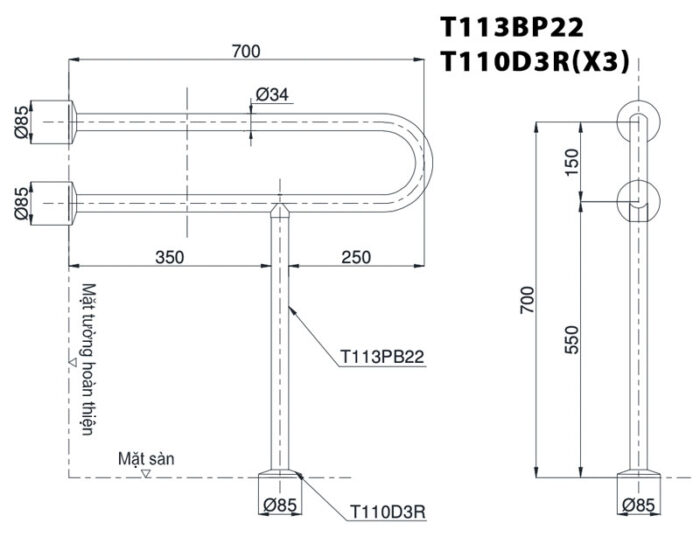 ban ve ky thuat thanh vin toto t113bp22 t110d3rx3 gan tuong
