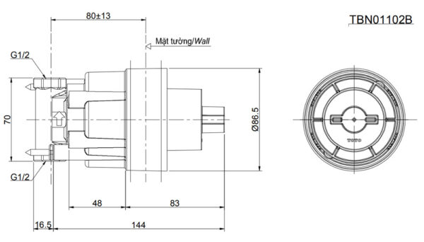 ban ve ky thuat van chuyen huong toto tbn01102b 2 duong nuoc ra sen am tuong