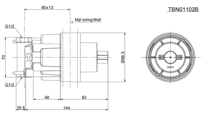 ban ve ky thuat van chuyen huong toto tbn01102b 2 duong nuoc ra sen am tuong