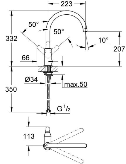 ban ve ky thuat voi bep grohe bauflow 31230000