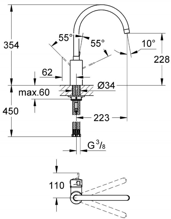ban ve ky thuat voi bep grohe euromart cosmo 32843000