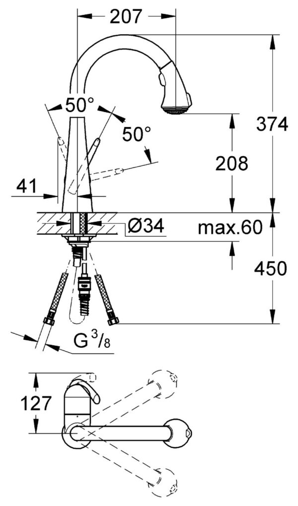 ban ve ky thuat voi bep grohe zedra 32294001 da chuc nang