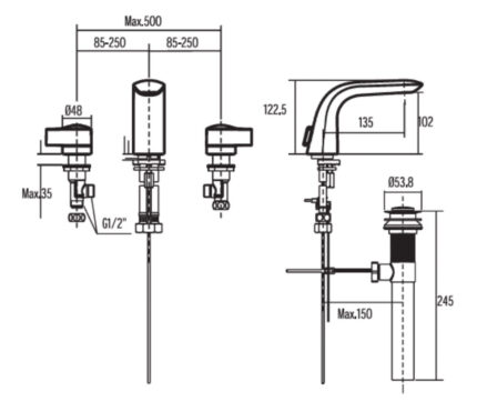 ban ve ky thuat voi chau lavabo american standard wf 6803 ids nong lanh 3 lo