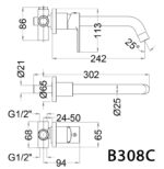 ban ve ky thuat voi chau lavabo caesar b308c gan tuong nong lanh