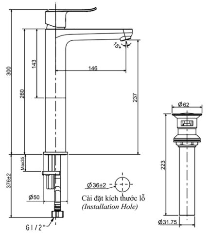 ban ve ky thuat voi chau lavabo inax lfv 2012sh nong lanh 1 lo co cao
