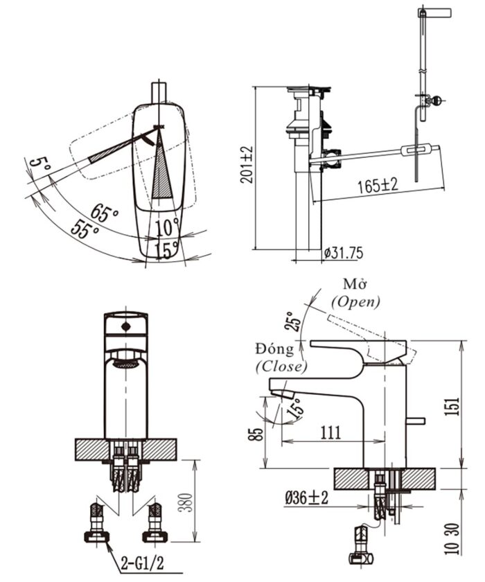 ban ve ky thuat voi chau lavabo inax lfv 5002s nong lanh 1 lo