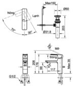 ban ve ky thuat voi chau lavabo inax lfv 5012s nong lanh 1 lo