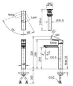 ban ve ky thuat voi chau lavabo inax lfv 5012sh nong lanh 1 lo co cao
