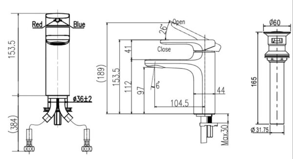 ban ve ky thuat voi chau lavabo inax lfv 632s 2 nong lanh 1 lo