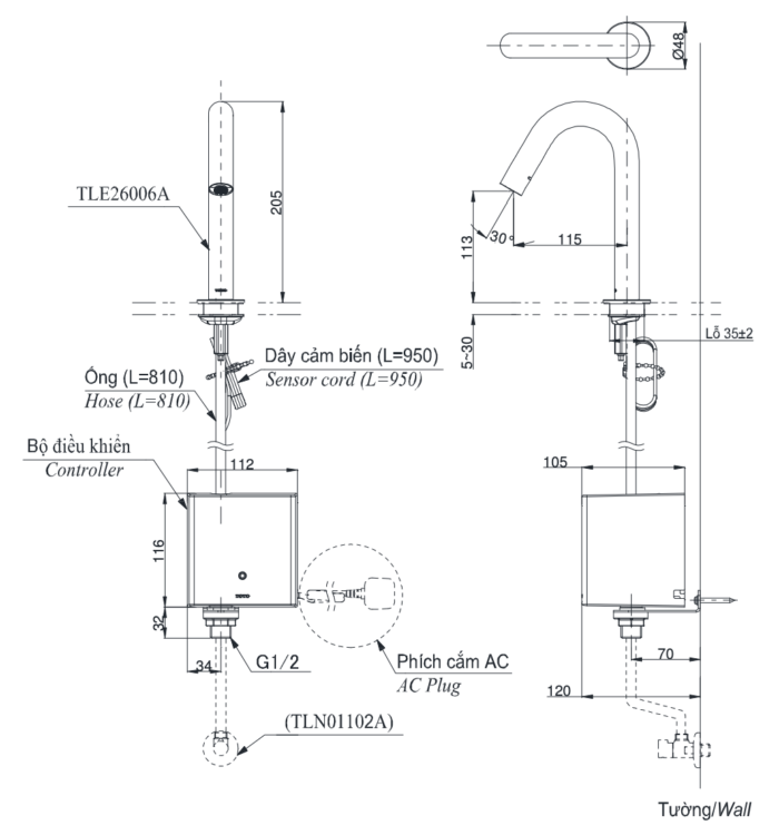 ban ve ky thuat voi chau lavabo toto tle26007a cam ung gan banchau