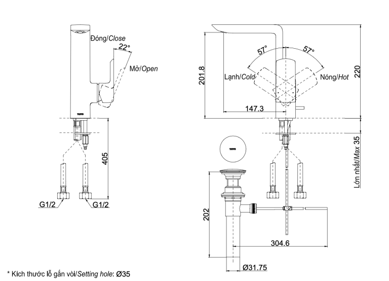 ban ve ky thuat voi chau lavabo toto tlg02309b nong lanh co cao